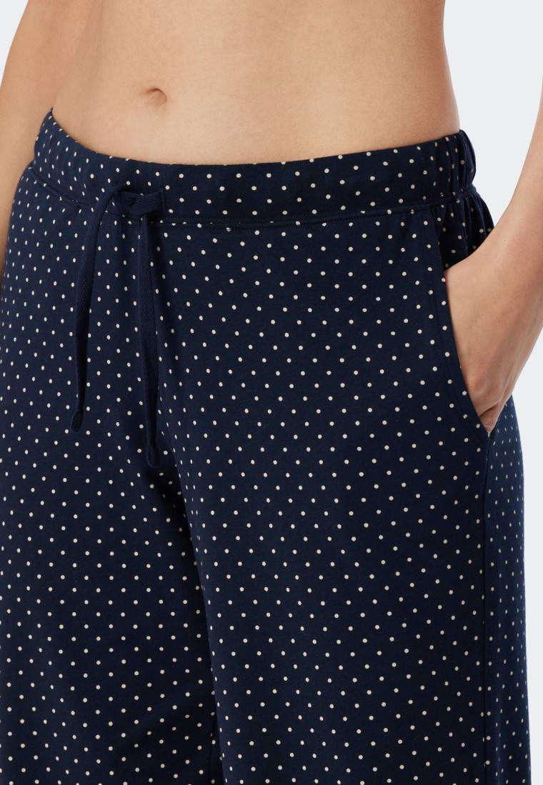 Schiesser Loungehose lang Jersey Punkte dunkelblau gemustert - Mix+Relax Tiefpreis
