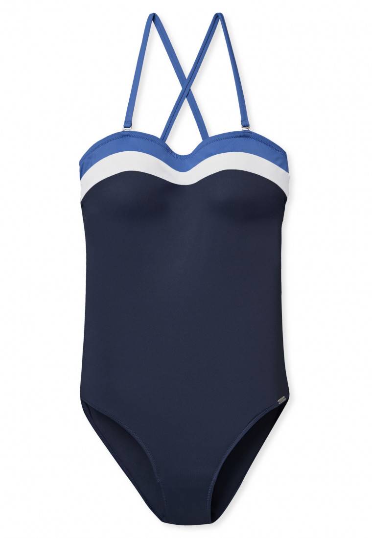 Schiesser Bandeau-Badeanzug variable Träger Softcups mit Support nachtblau - Aqua Ocean Swim Nur für heute