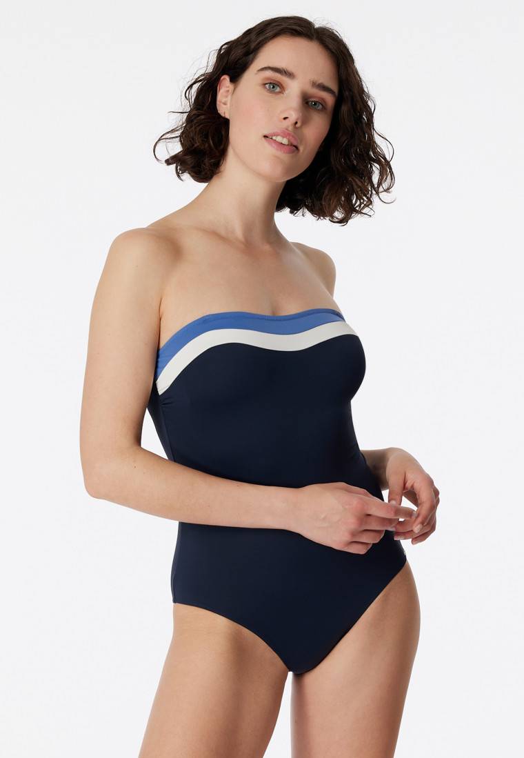 Schiesser Bandeau-Badeanzug variable Träger Softcups mit Support nachtblau - Aqua Ocean Swim Nur für heute