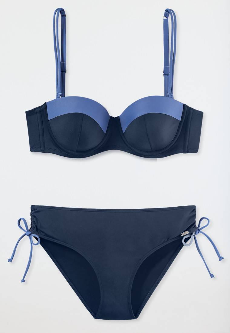 Schiesser Bandeau Bügel-Bikini Softcups variable Träger Midi-Slip verstellbare Seiten nachtblau - Ocean Swim Speichern exportieren