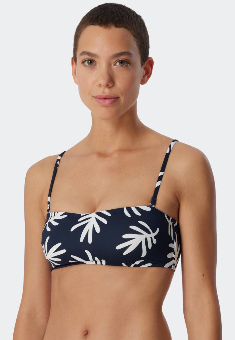 Schiesser Bandeau Bikini-Top gefüttert Softcups variable Träger Korallen dunkelblau-gemustert - Mix & Match Coral Life Online