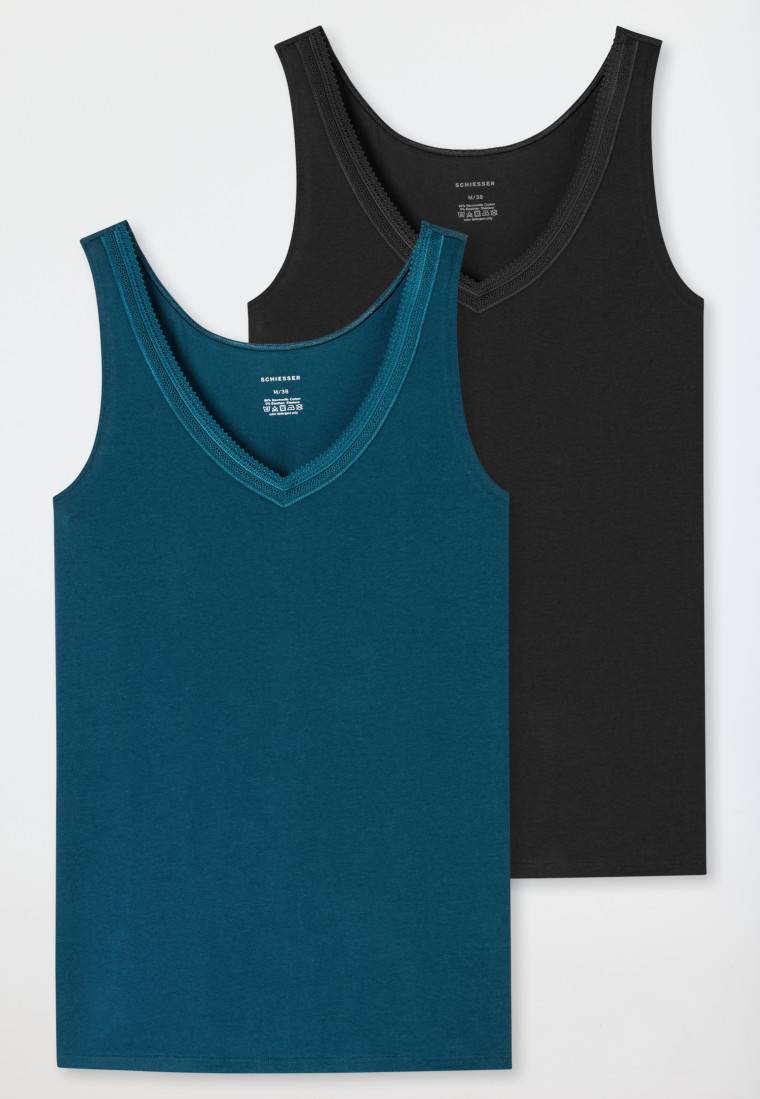 Schiesser Trägertops 2er-Pack petrol/schwarz - Cotton Lace Preisnachlass