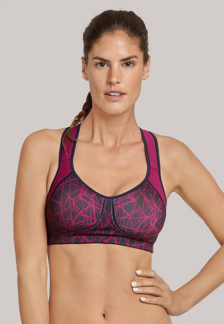 Schiesser Sport-BH gemoldete Cups bügellos High Support beere gemustert - Active Sonderangebote