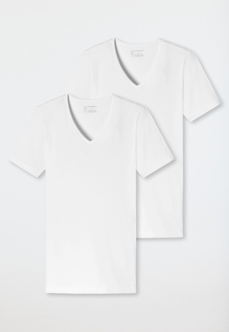 Schiesser Shirts kurzarm 2er-Pack Organic Cotton tiefer V-Ausschnitt weiß – 95/5 Sonderangebot der Fabrik
