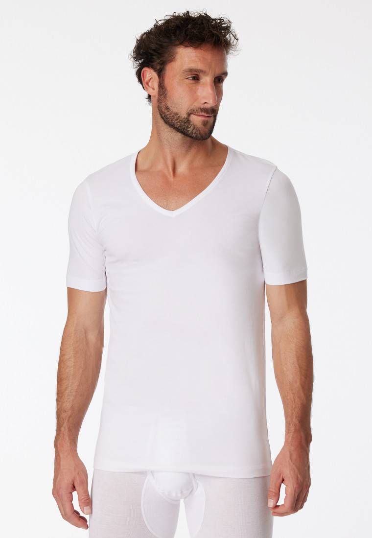 Schiesser Shirts kurzarm 2er-Pack Organic Cotton tiefer V-Ausschnitt weiß – 95/5 Sonderangebot der Fabrik