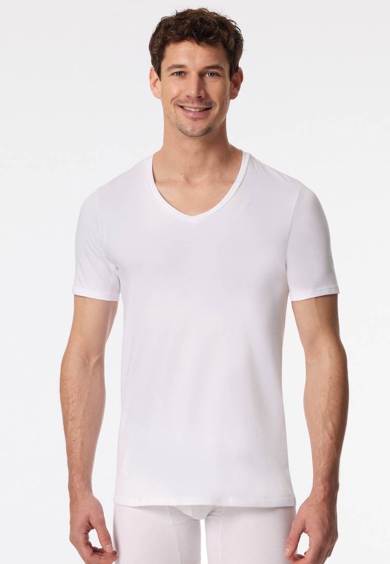 Schiesser Shirt kurzarm V-Ausschnitt weiß - Premium Cotton Super Rabatt