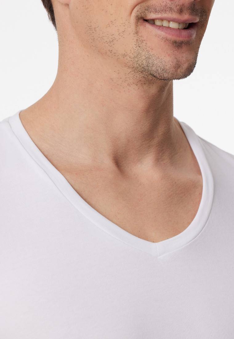 Schiesser Shirt kurzarm V-Ausschnitt weiß - Premium Cotton Super Rabatt