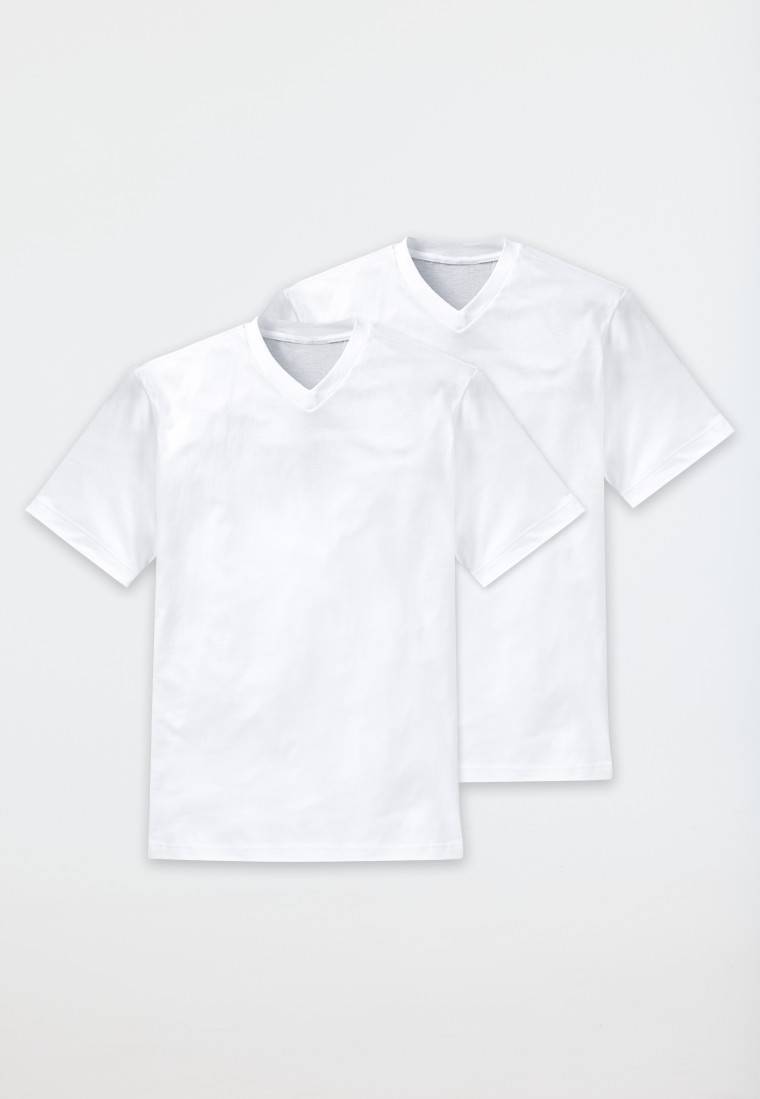 Schiesser Shirt kurzarm Jersey 2er-Pack V-Ausschnitt weiß - American T-Shirt Riesige Rabatte