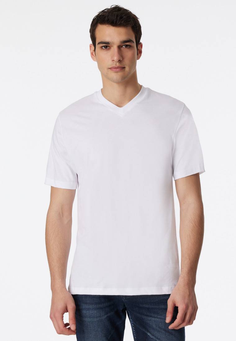 Schiesser Shirt kurzarm Jersey 2er-Pack V-Ausschnitt weiß - American T-Shirt Riesige Rabatte