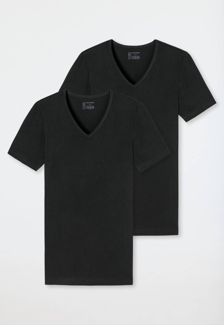 Schiesser Shirts kurzarm 2er-Pack Organic Cotton tiefer V-Ausschnitt schwarz – 95/5 Begrenzt auf 3 Tage