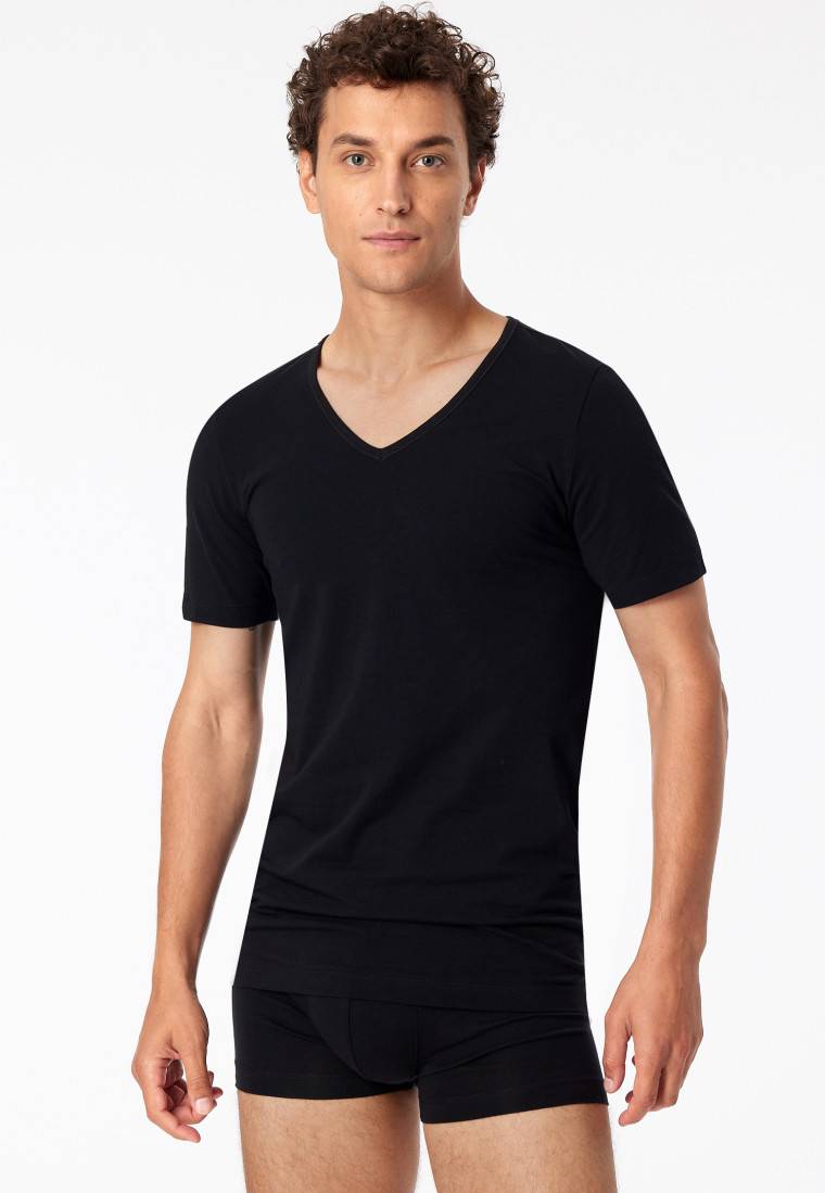 Schiesser Shirts kurzarm 2er-Pack Organic Cotton tiefer V-Ausschnitt schwarz – 95/5 Begrenzt auf 3 Tage