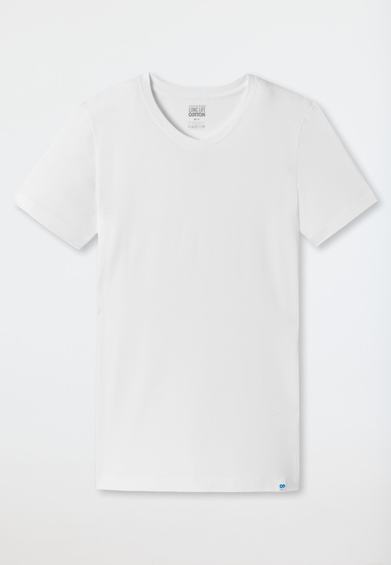 Schiesser Shirt kurzarm V-Ausschnitt weiß - Long Life Cotton Black Friday Preise