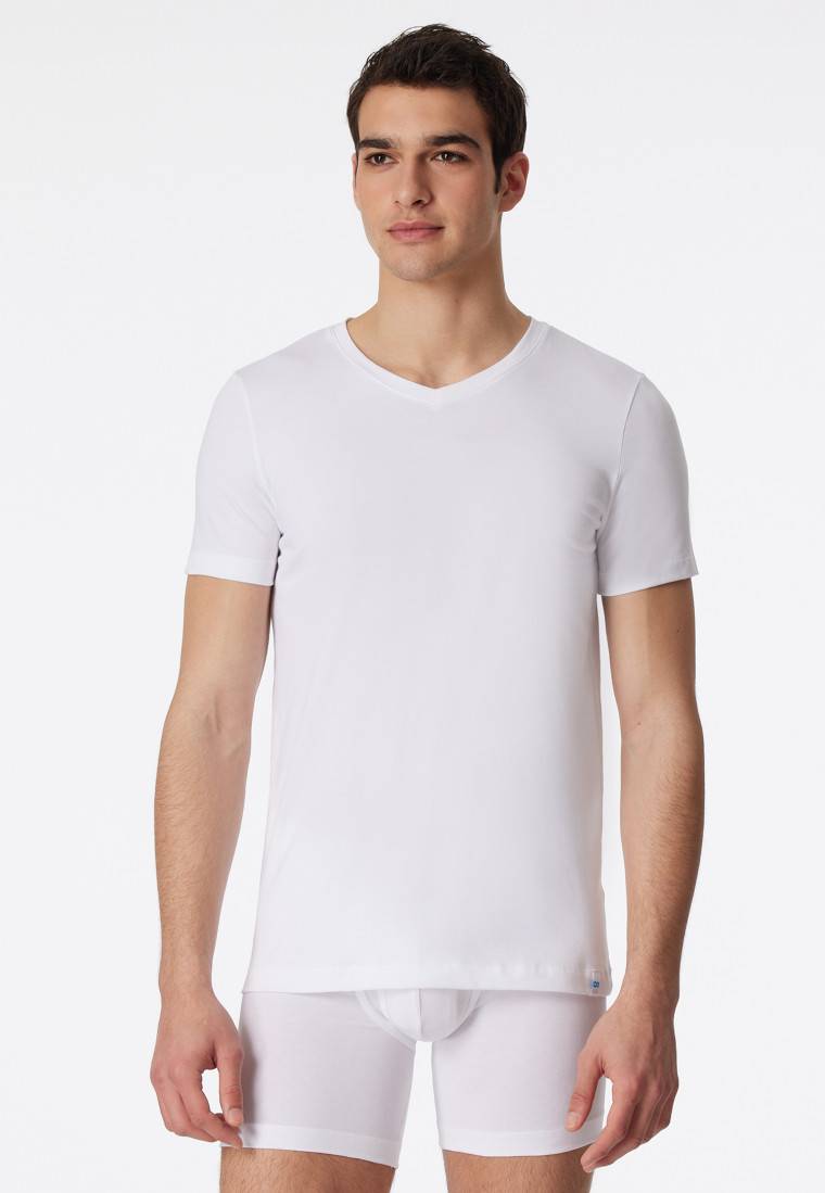 Schiesser Shirt kurzarm V-Ausschnitt weiß - Long Life Cotton Black Friday Preise