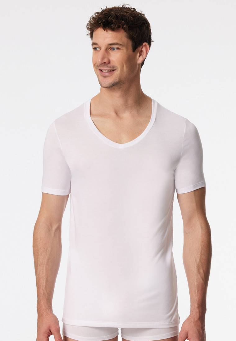 Schiesser Shirt kurzarm V-Ausschnitt weiß - Premium Modal 2025