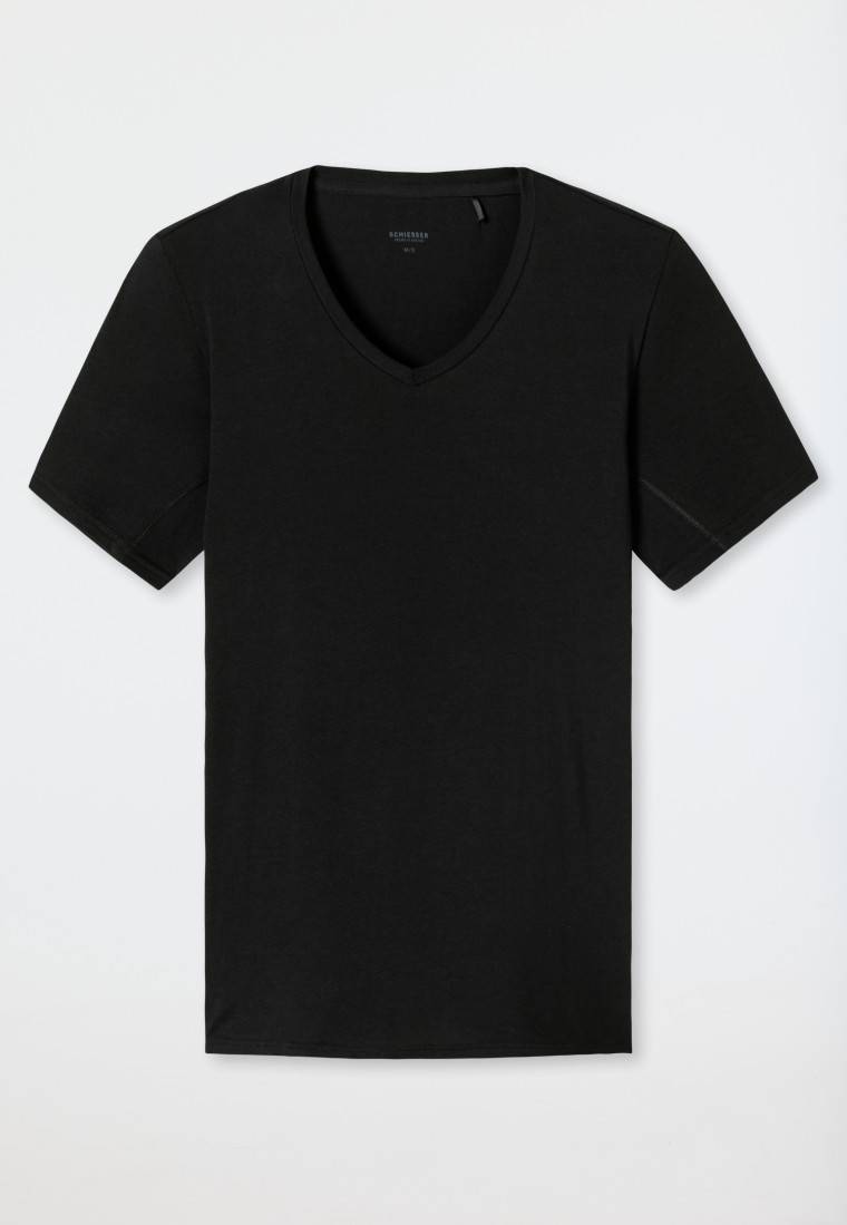 Schiesser Shirt kurzarm V-Ausschnitt schwarz - Premium Cotton Auslauf