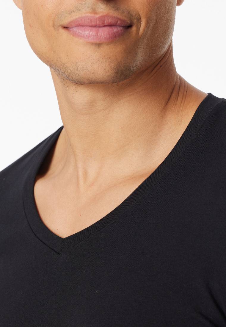 Schiesser Shirt kurzarm V-Ausschnitt schwarz - Premium Cotton Auslauf