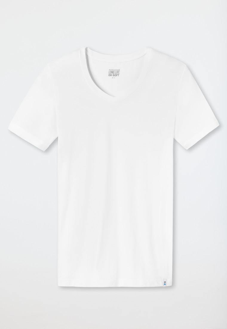Schiesser Shirt kurzarm Jersey elastisch V-Ausschnitt weiß - Long Life Soft Meist gekauft