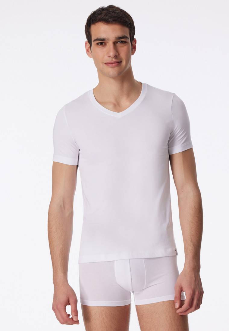 Schiesser Shirt kurzarm Jersey elastisch V-Ausschnitt weiß - Long Life Soft Meist gekauft