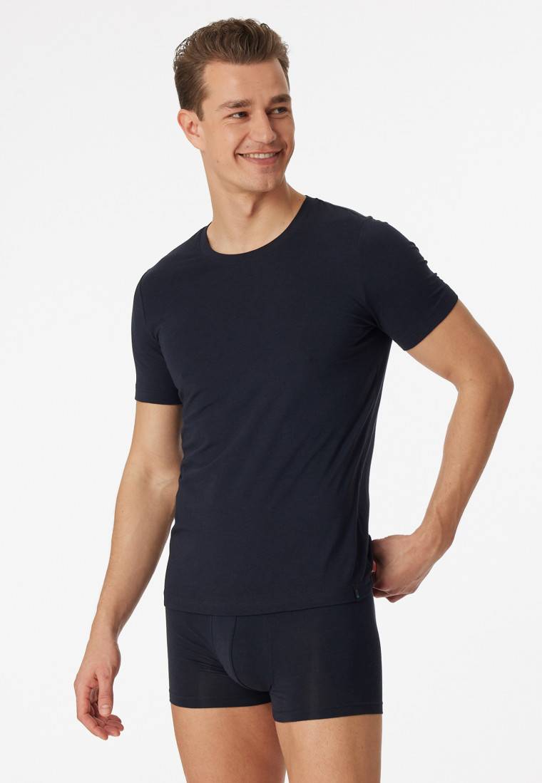 Schiesser Shirt kurzarm Jersey elastisch rundhals blauschwarz - Long Life Soft