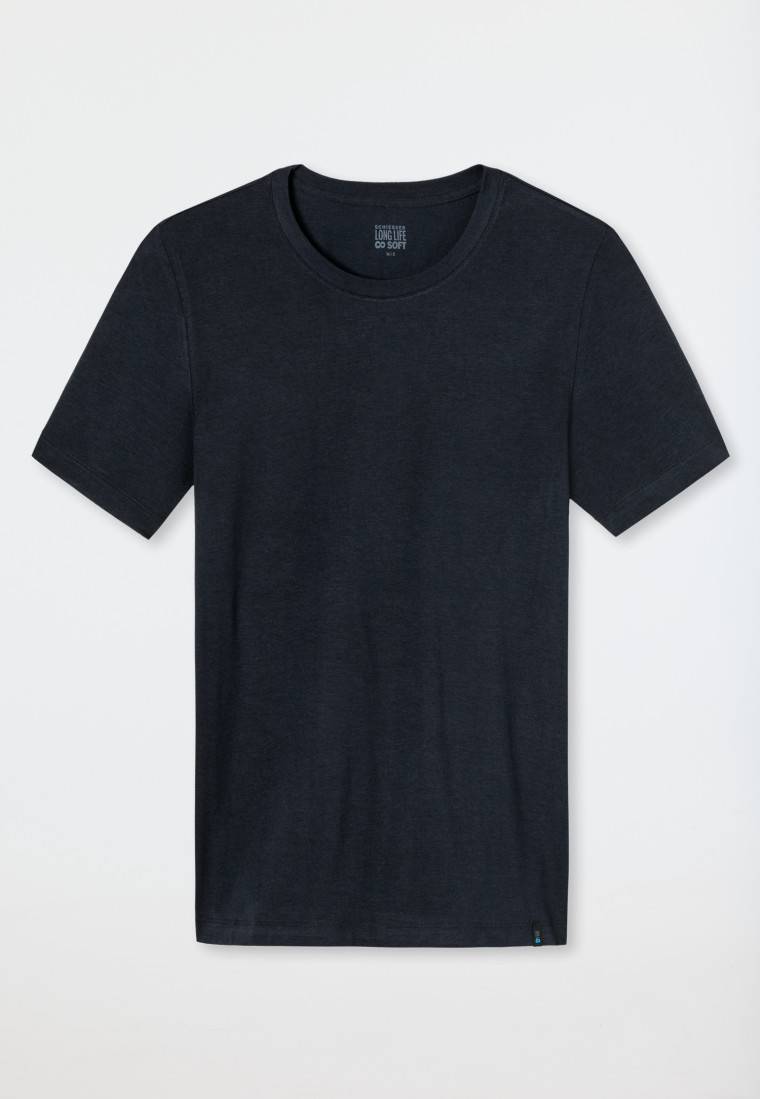 Schiesser Shirt kurzarm Jersey elastisch rundhals blauschwarz - Long Life Soft Sonderangebot