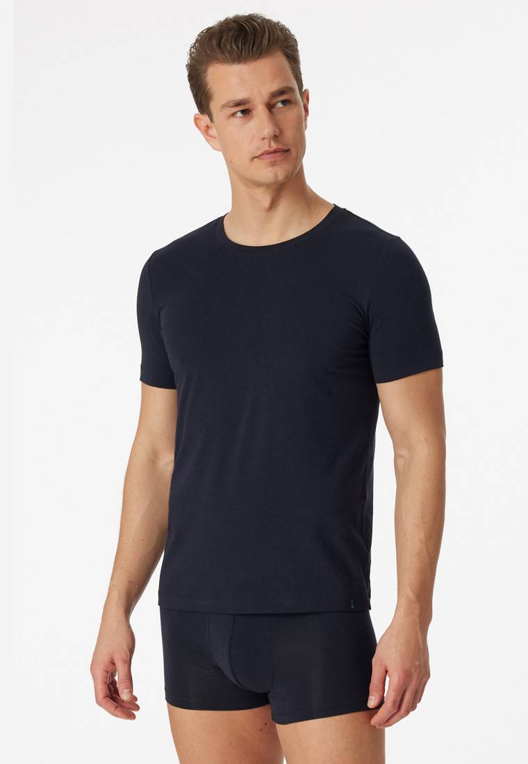 Schiesser Shirt kurzarm Jersey elastisch rundhals blauschwarz - Long Life Soft Sonderangebot