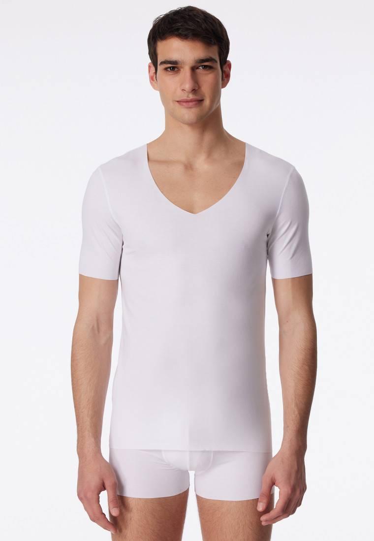 Schiesser Shirt Interlock seamless kurzarm V-Ausschnitt weiß - Laser Cut Versandkostenfrei