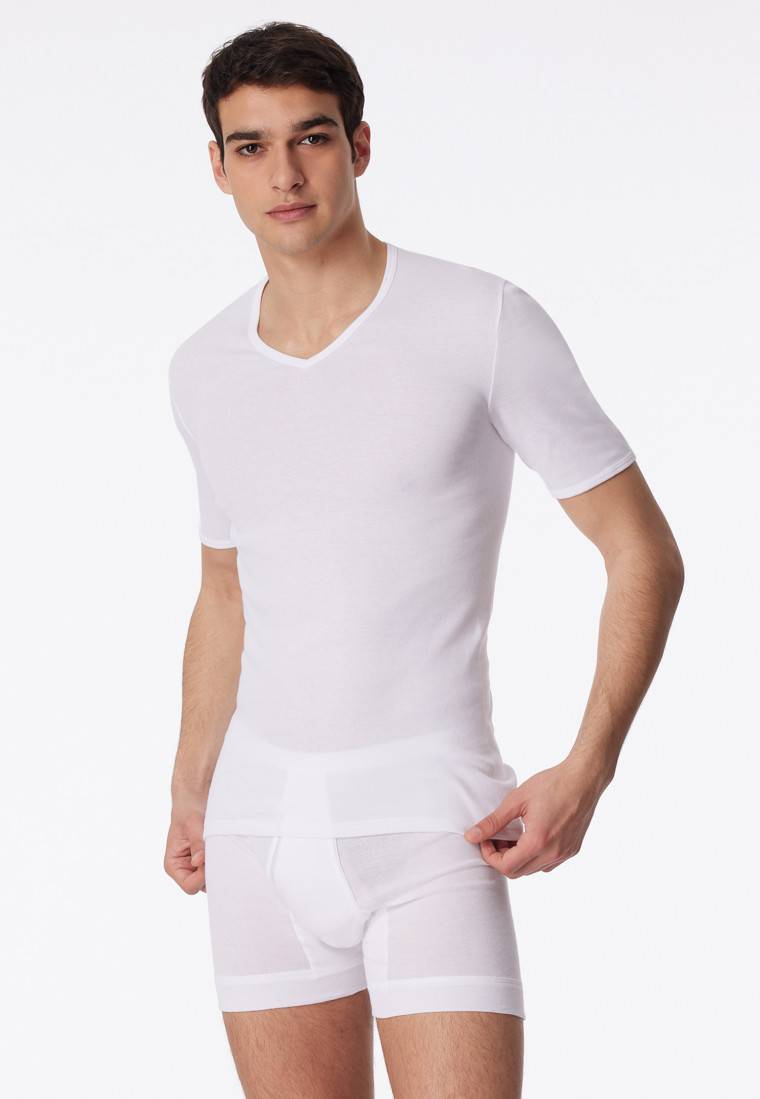 Schiesser Shirt kurzarm V-Ausschnitt Feinripp weiß - Original Classics