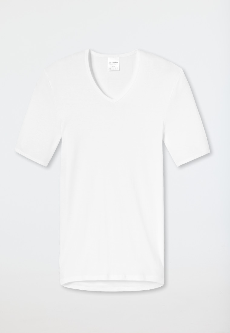 Schiesser Shirt kurzarm V-Ausschnitt Feinripp weiß - Original Classics Großer Ausverkauf
