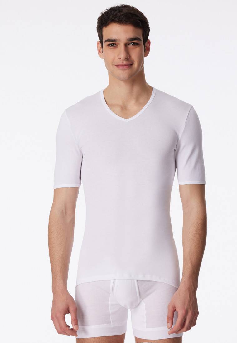Schiesser Shirt kurzarm V-Ausschnitt Feinripp weiß - Original Classics Großer Ausverkauf