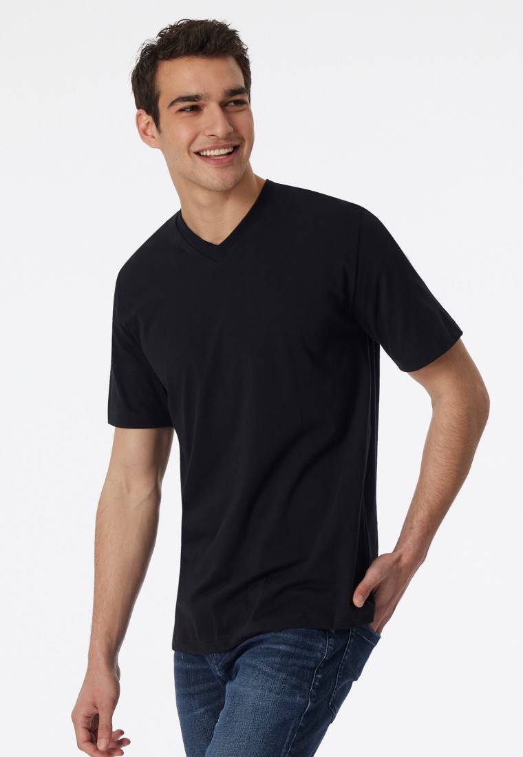 Schiesser Shirt kurzarm Jersey 2er-Pack V-Ausschnitt schwarz - American T-Shirt