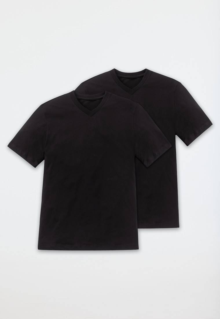 Schiesser Shirt kurzarm Jersey 2er-Pack V-Ausschnitt schwarz - American T-Shirt Preisnachlass