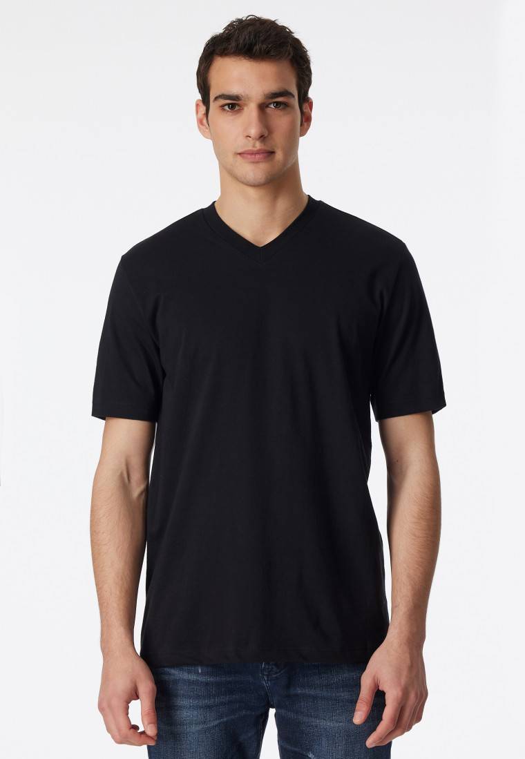 Schiesser Shirt kurzarm Jersey 2er-Pack V-Ausschnitt schwarz - American T-Shirt Preisnachlass