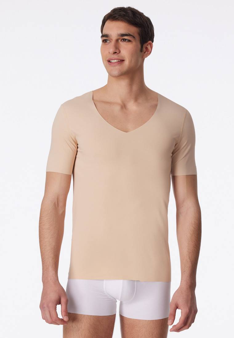 Schiesser Shirt Interlock seamless kurzarm V-Ausschnitt clay - Laser Cut Black Friday