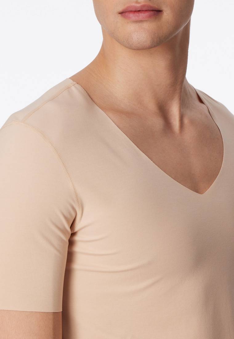 Schiesser Shirt Interlock seamless kurzarm V-Ausschnitt clay - Laser Cut Black Friday