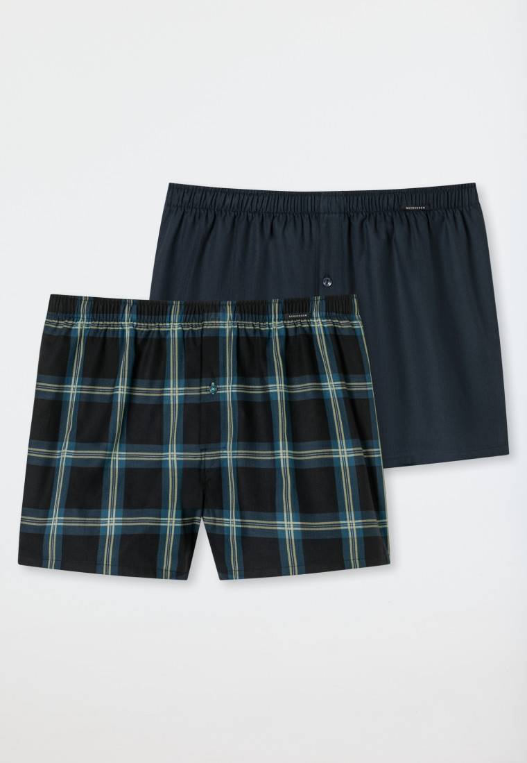 Schiesser Boxershorts 2er-Pack Webware uni & kariert - Boxershorts Multipacks Nur für heute
