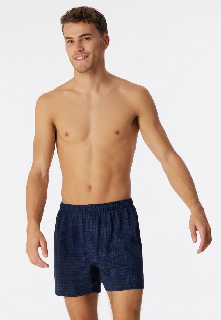 Schiesser Boxershorts Jersey dunkelblau karierte - Cotton Casuals