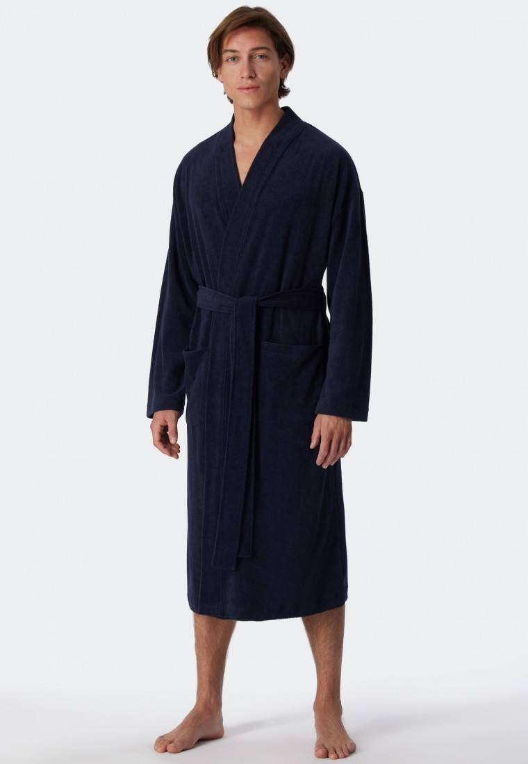 Schiesser Bademantel Leichtfrottee dunkelblau - Feather Terry im Angebot