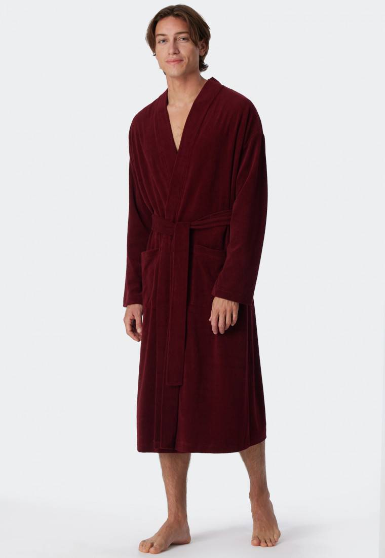 Schiesser Bademantel Leichtfrottee bordeaux - Feather Terry Fabrikverkauf