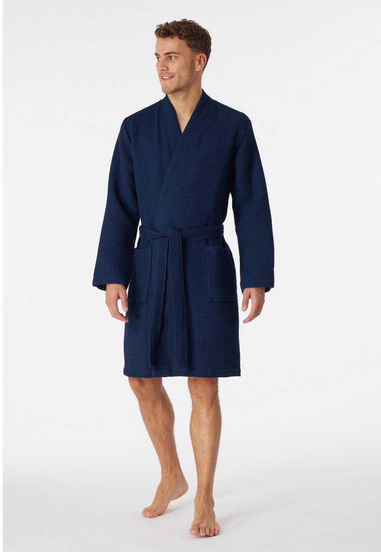 Schiesser Bademantel Waffelpiqué dunkelblau - Essentials Kostenloser Versand