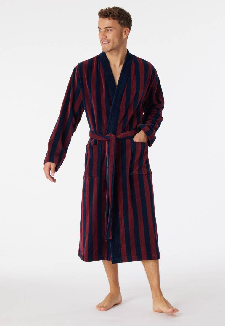 Schiesser Bademantel Softvelours bordeaux gestreift - Essentials Fabrikpreis