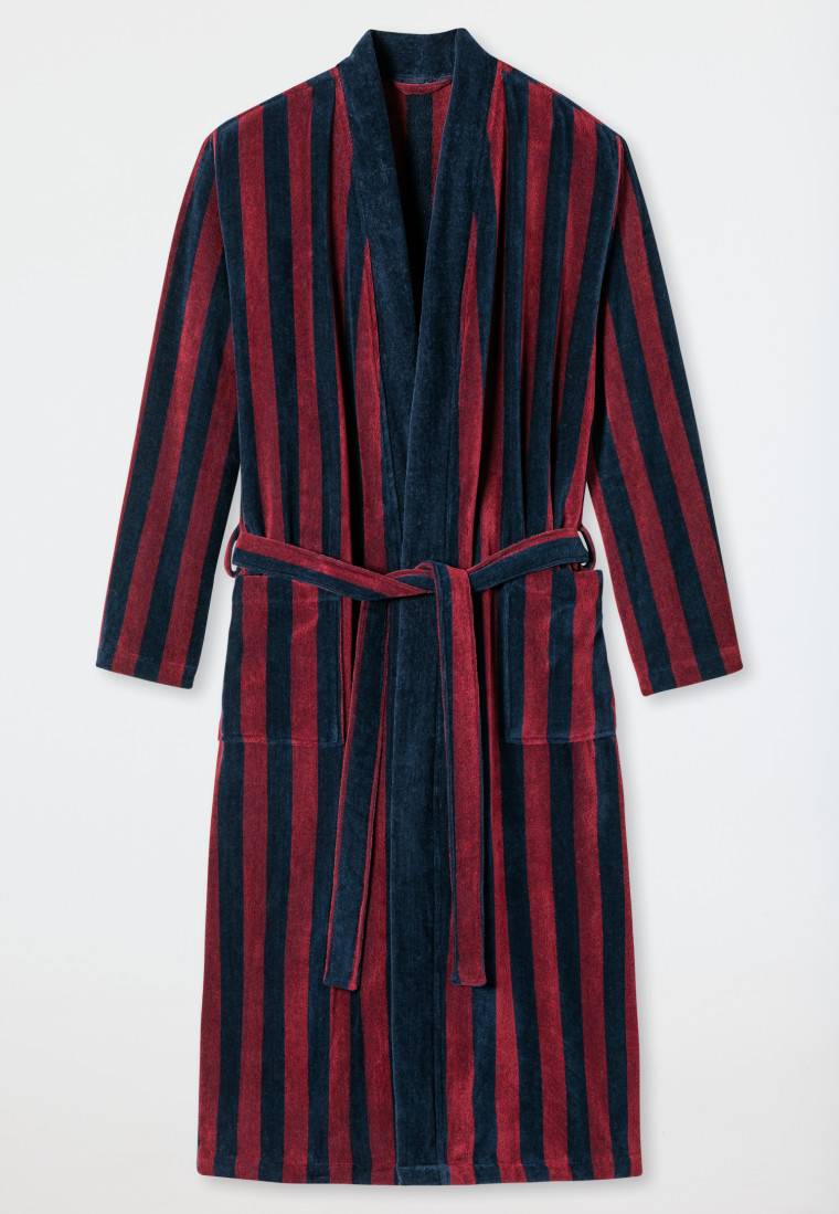 Schiesser Bademantel Softvelours bordeaux gestreift - Essentials Fabrikpreis
