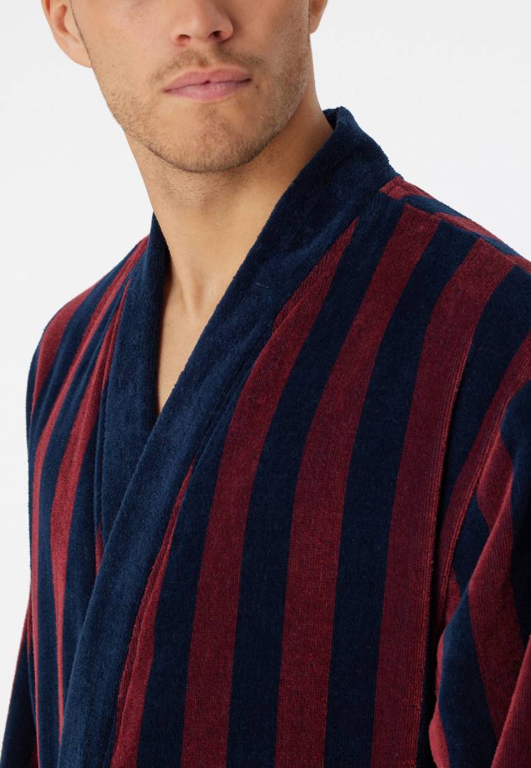 Schiesser Bademantel Softvelours bordeaux gestreift - Essentials Fabrikpreis