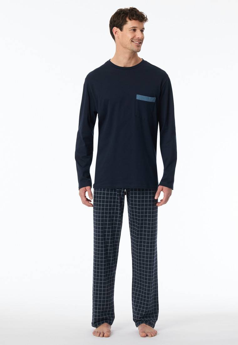 Schiesser Schlafanzug lang Organic Cotton Karos nachtblau - Comfort Nightwear JETZT KAUFEN