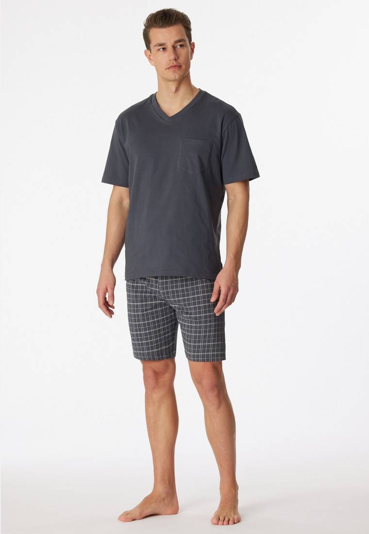 Schiesser Schlafanzug kurz Jersey V-Ausschnitt grau - Ebony Letzte 2 Tage