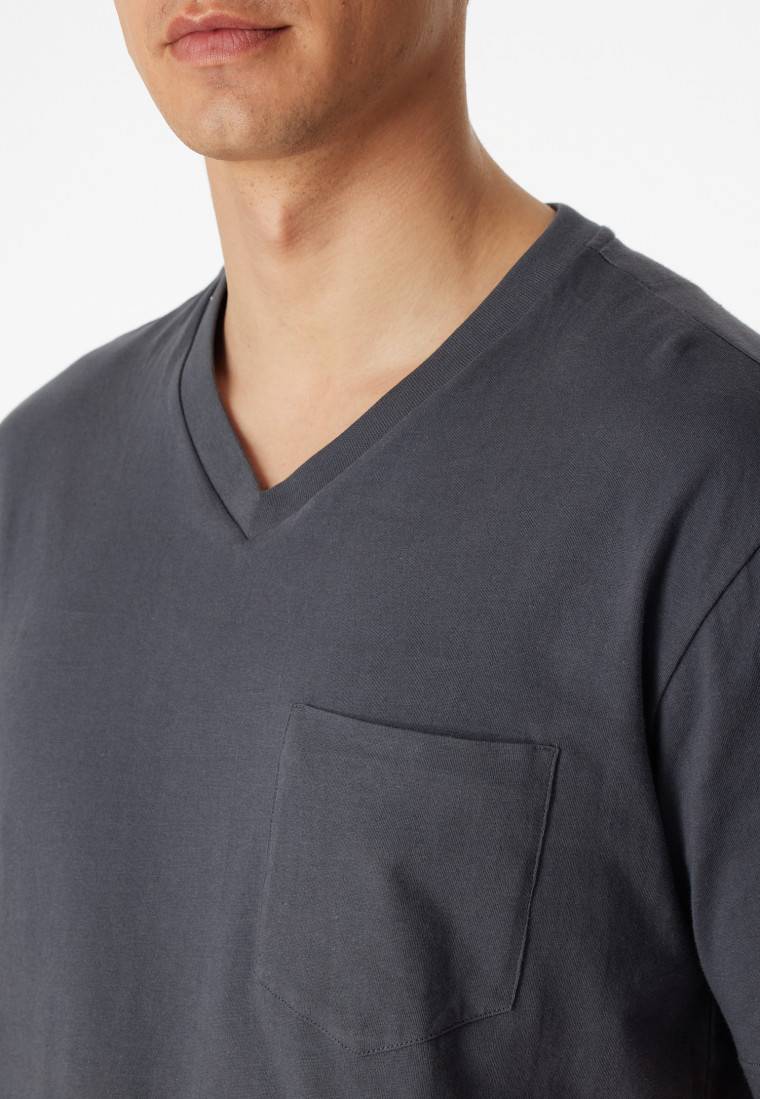 Schiesser Schlafanzug kurz Jersey V-Ausschnitt grau - Ebony Letzte 2 Tage