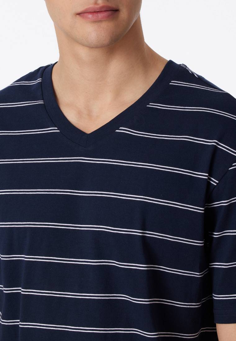 Schiesser Schlafanzug kurz dunkelblau-weiß geringelt - Dark Sapphire Bis zu 50% Rabatt