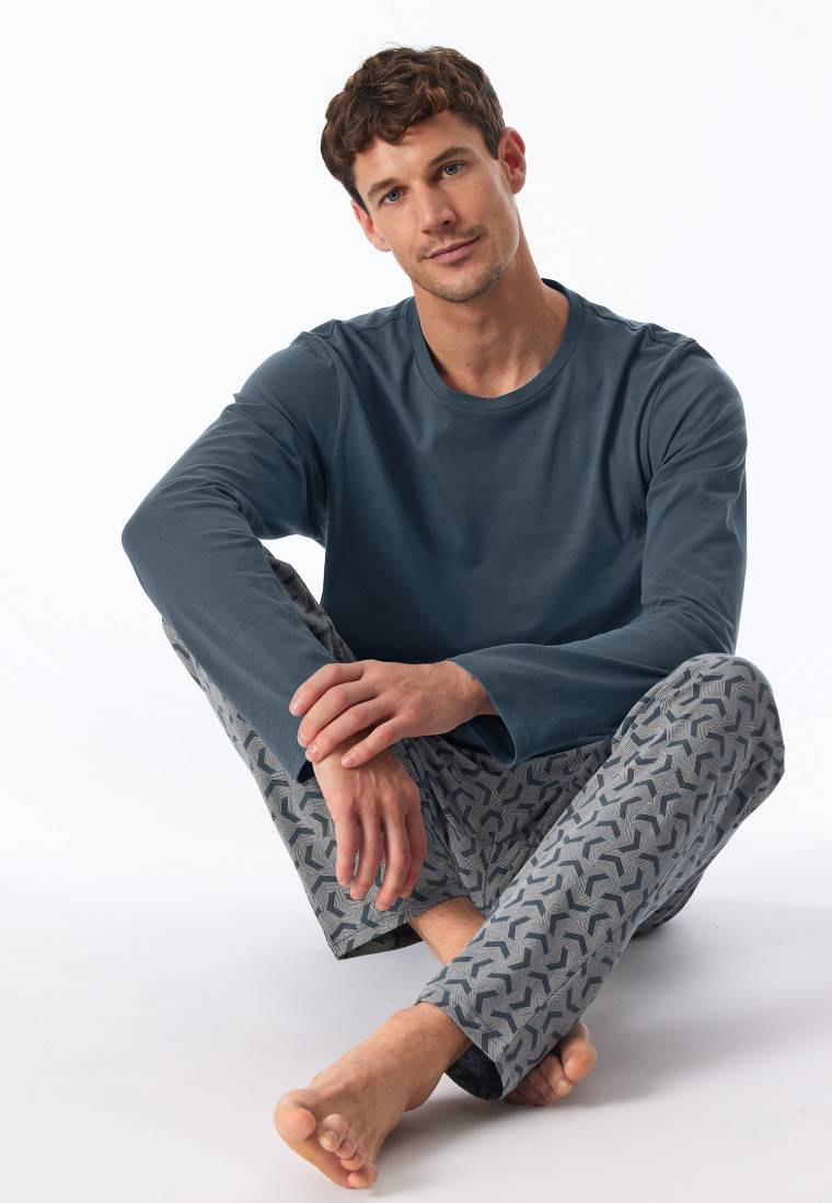 Schiesser Schlafanzug lang jeansblau - Casual Essentials Bis zu 60% Rabatt