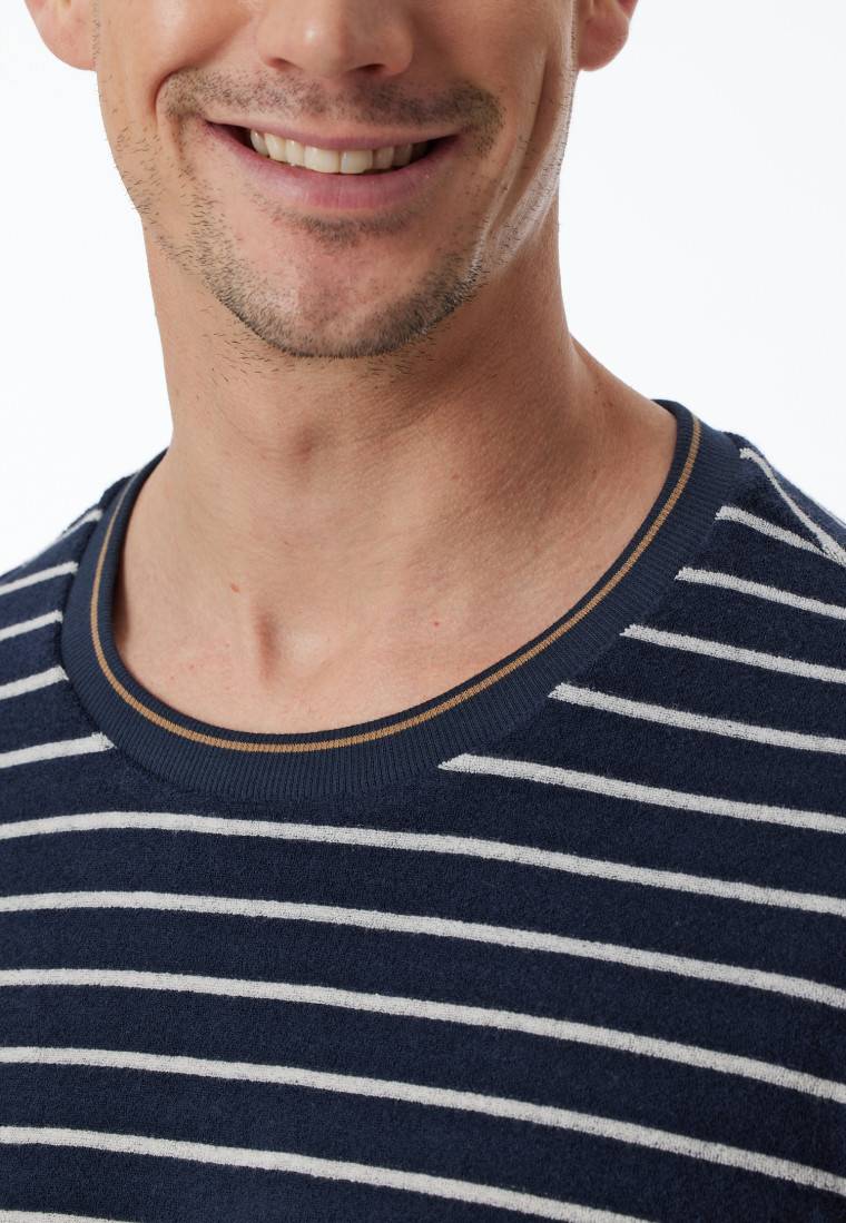Schiesser Schlafanzug lang Frotttee Bündchen Streifen nachtblau - Casual Nightwear Bis zu 65% Rabatt