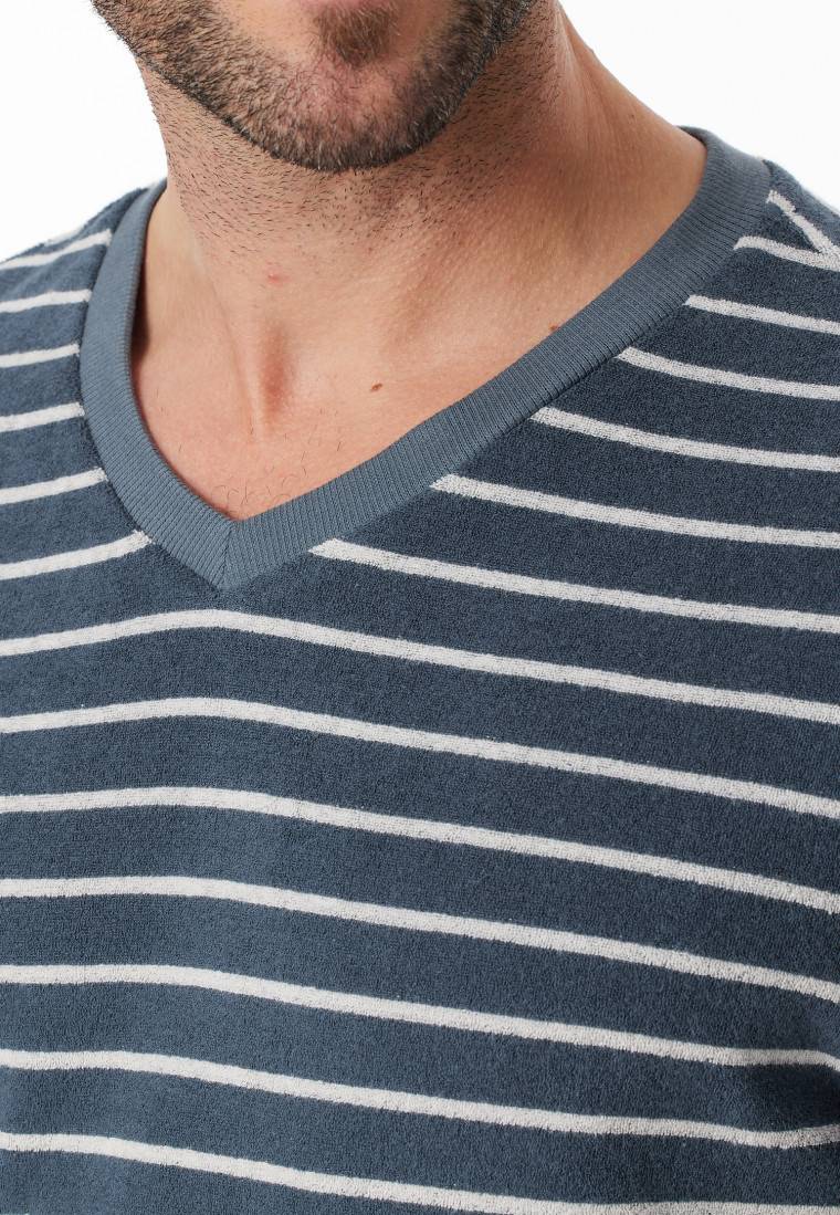 Schiesser Schlafanzug lang Frottee Streifen jeansblau - Casual Nightwear Nur für heute