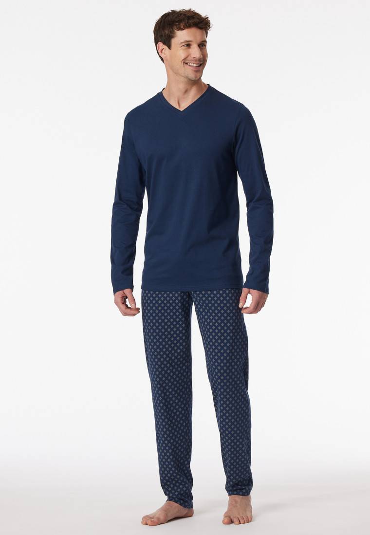 Schiesser Schlafanzug lang V-Ausschnitt admiral - Casual Essentials Sonderangebot der Fabrik